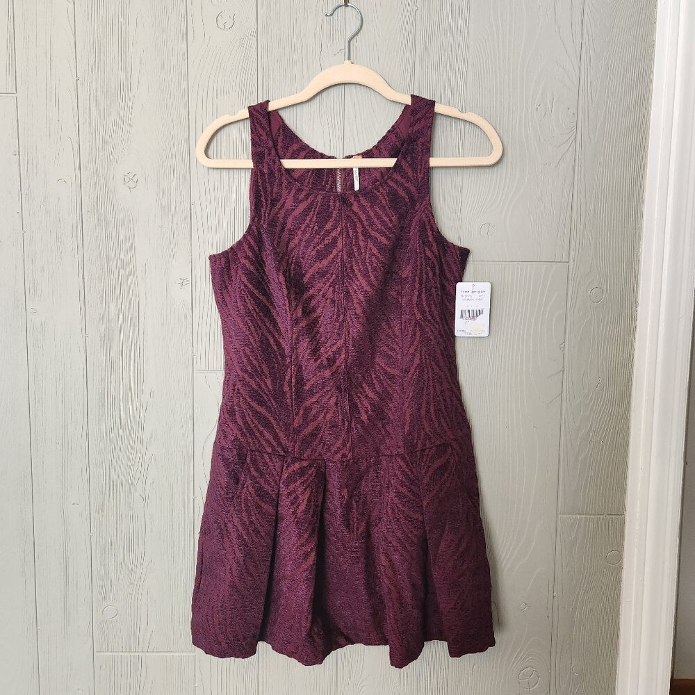 Free People Chenille Zebra Drop Waist Jacquard Mini Dress Mulberry Size 4, NWT